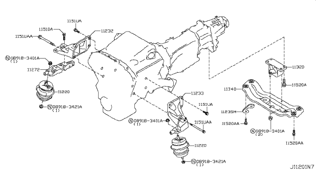 2014 Infiniti Q70 Gas Engine & Transmission     Mounting Diagram 4