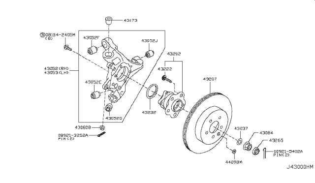 2011 Infiniti M56 Housing Rear Axle LH Diagram for 43019-1MA0B