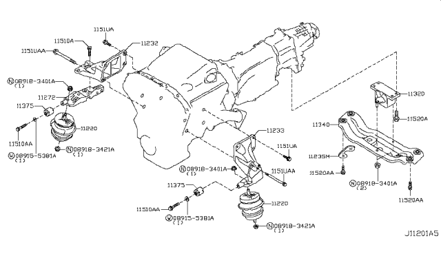2011 Infiniti M56 Engine & Transmission     Mounting Diagram 4