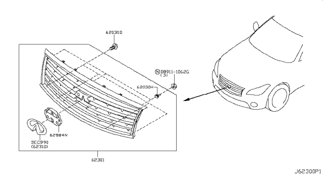 2016 Infiniti Q70 Front Grille Diagram 2