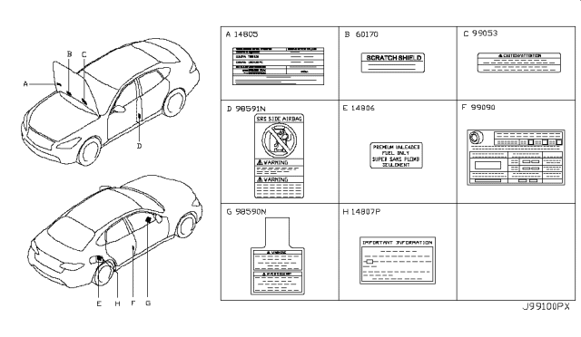 2014 Infiniti Q70 Label-Emission Control Information Diagram for 14805-6AE0B