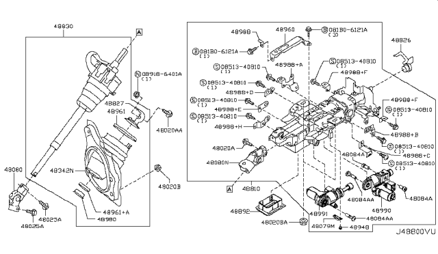 2012 Infiniti M37 Cover-Column Hole Diagram for 48950-1MA0A