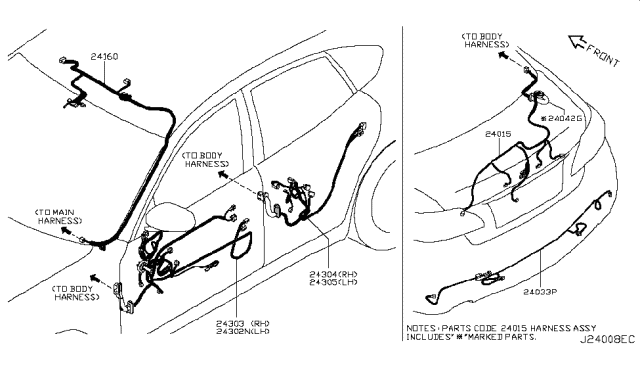 2013 Infiniti M37 Harness Assembly - Door, Rear Diagram for 24126-1MA1A
