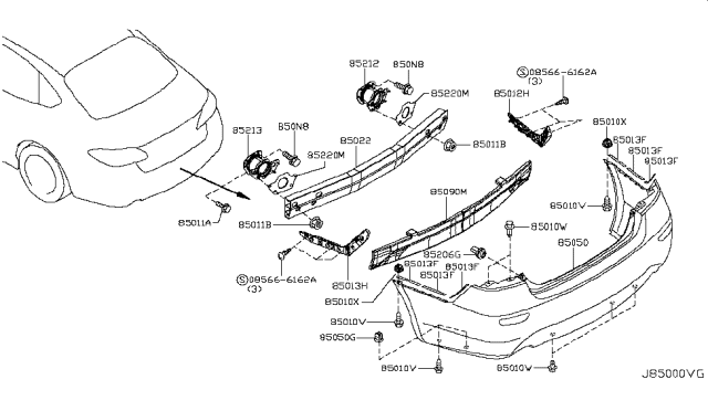 2016 Infiniti Q70 Gas Rear Bumper Diagram 1
