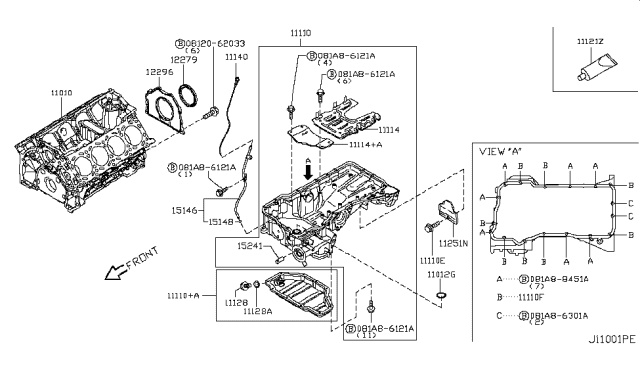 2013 Infiniti M37 Oil Pan Assembly Diagram for 11110-JK22A
