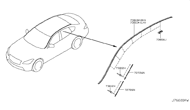 2012 Infiniti M37 Body Side Moulding Diagram