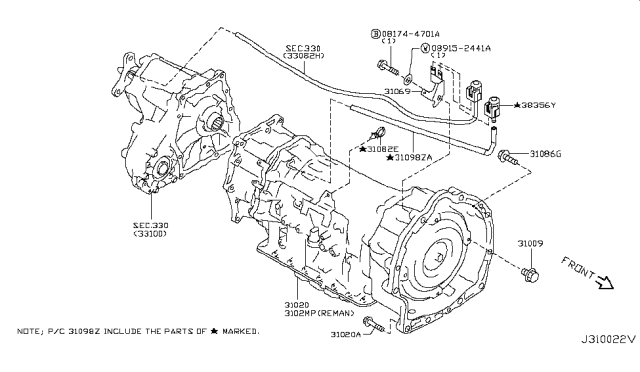 2014 Infiniti Q70 Gas Auto Transmission,Transaxle & Fitting Diagram 3