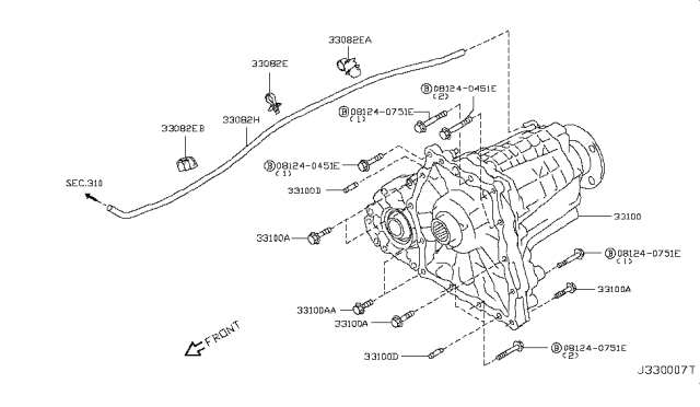 2011 Infiniti M56 Transfer Assembly & Fitting Diagram 1