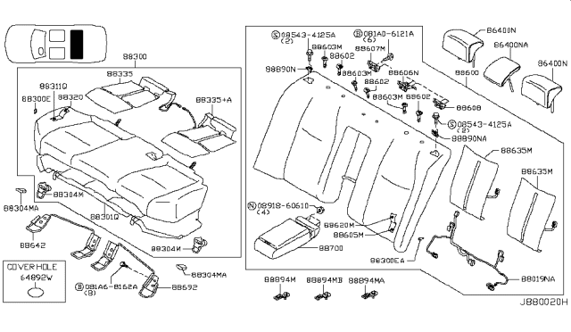 2018 Infiniti Q70 Pad Assy-2ND Seat Cushion Diagram for 88311-1MA0A