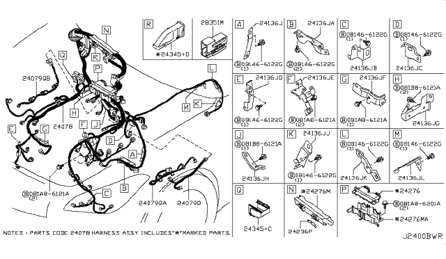 2019 Infiniti Q70 PRTECTOR Harness Diagram for 24272-1MA0C