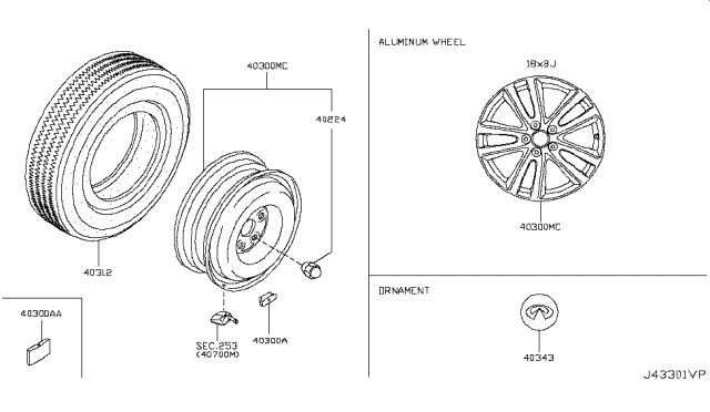 2016 Infiniti Q70 Road Wheel & Tire Diagram 1