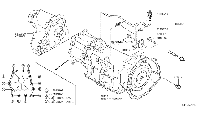 2019 Infiniti Q70 Gas Auto Transmission,Transaxle & Fitting Diagram 4