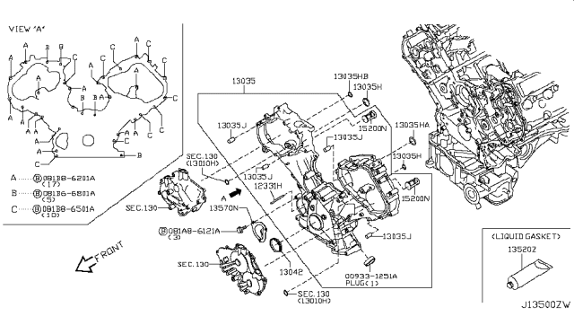 2018 Infiniti Q70 Cover Assy-Front Diagram for 13500-1MC0A