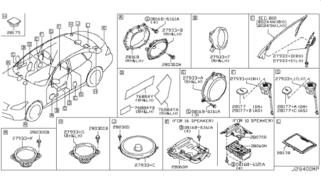 2013 Infiniti M56 AMPLIFER Assembly-Speaker Diagram for 28060-1MA1A