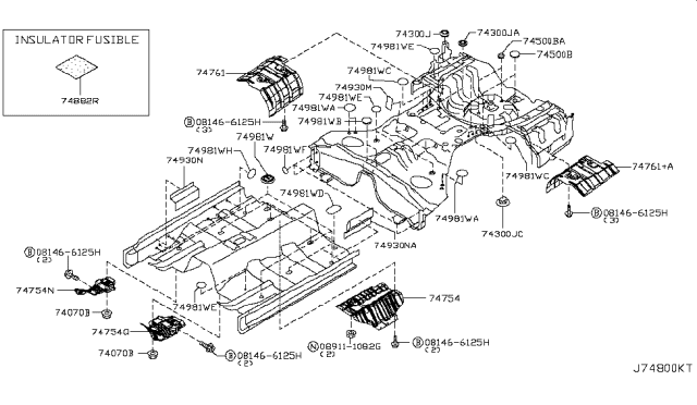 2011 Infiniti M37 INSULATOR Heat FFLR Diagram for 74754-1MG0A