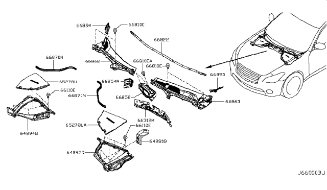 2017 Infiniti Q70 Cowl Top & Fitting Diagram