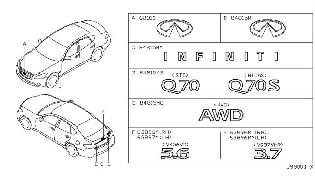 2013 Infiniti M37 Trunk Lid Emblem Diagram for 84895-1MJ1A