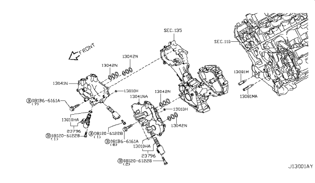 2016 Infiniti Q70L Cover Assembly VTC Diagram for 13041-1CA1B