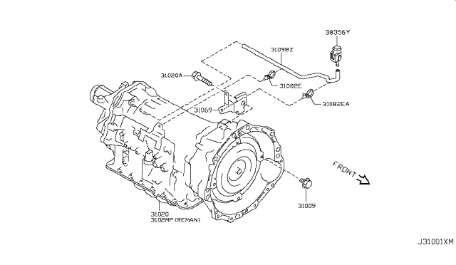 2015 Infiniti Q70 Gas Auto Transmission,Transaxle & Fitting Diagram 2