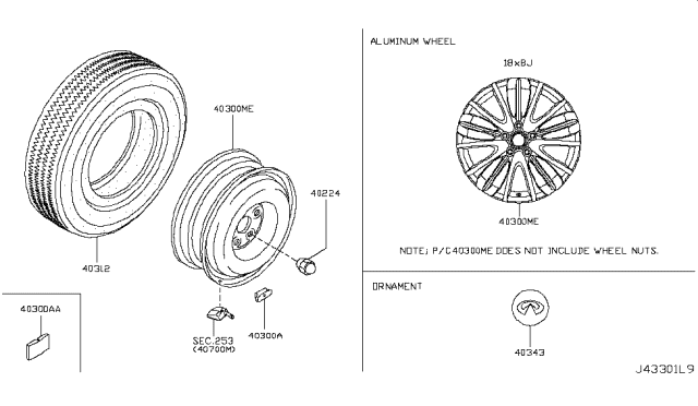 2014 Infiniti Q70 Road Wheel & Tire Diagram 3