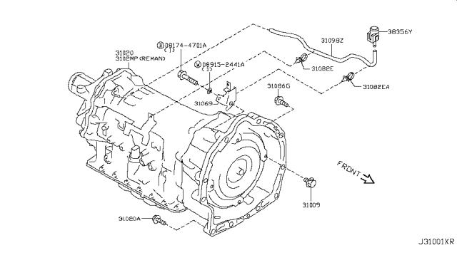 2015 Infiniti Q70 Gas Auto Transmission,Transaxle & Fitting Diagram 1