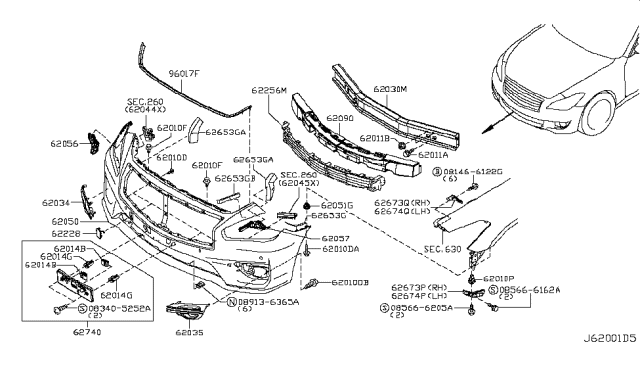 2016 Infiniti Q70 Front Bumper Diagram 4