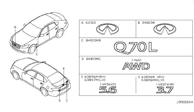 2015 Infiniti Q70L Emblem & Name Label Diagram 1