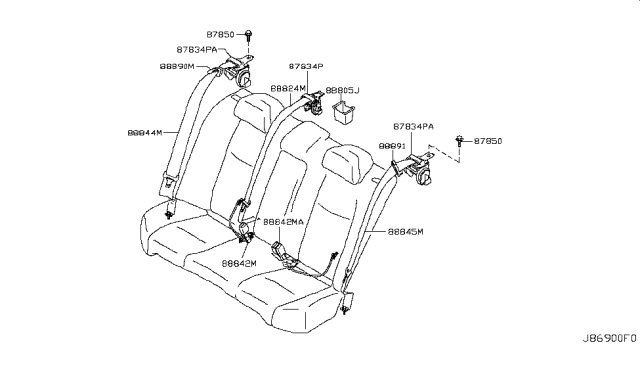 2012 Infiniti M37 Rear Seat Belt Diagram 1