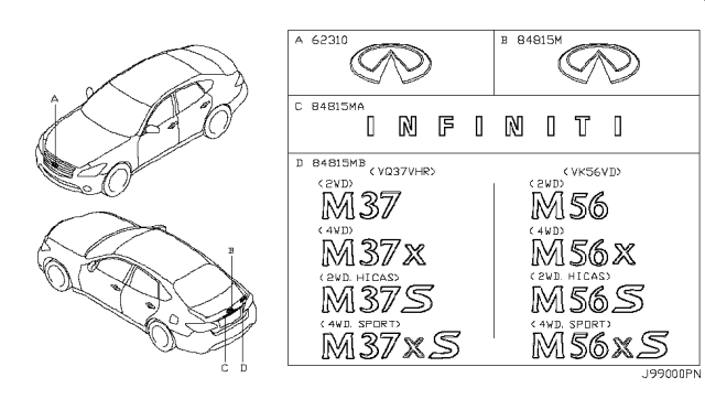 2014 Infiniti Q70 Gas Emblem & Name Label Diagram 2