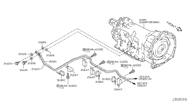 2015 Infiniti Q70 Gas Auto Transmission,Transaxle & Fitting Diagram 6