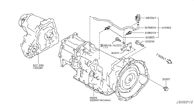 2015 Infiniti Q70 Gas Auto Transmission,Transaxle & Fitting Diagram 5