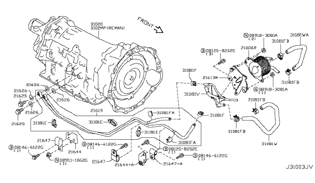 2019 Infiniti Q70 Gas Auto Transmission,Transaxle & Fitting Diagram 6