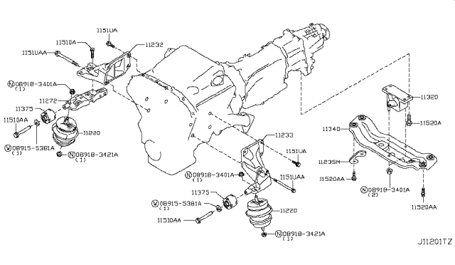 2015 Infiniti Q70 Gas Engine & Transmission     Mounting Diagram 4