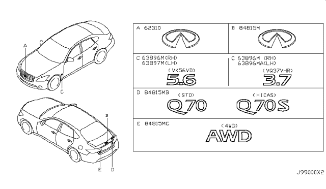 2014 Infiniti Q70 Emblem & Name Label Diagram 3