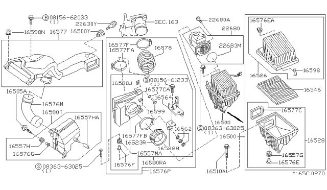 1999 Infiniti I30 Duct Assembly Diagram for 16576-4L610