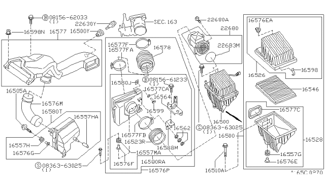 1999 Infiniti I30 Air Cleaner Cover Diagram for 16526-31U00