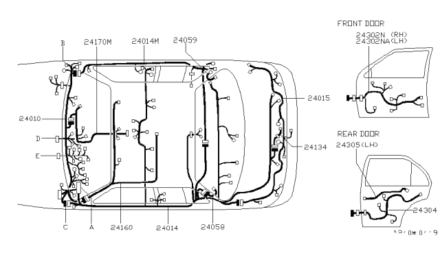1998 Infiniti I30 Harness Assembly-Main Diagram for 24010-3L000