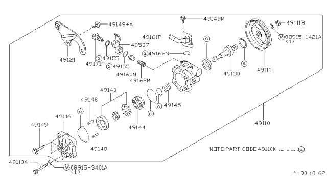 1996 Infiniti I30 Power Steering Pump Assembly Diagram for 49110-42U15