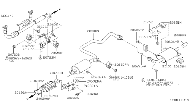 1999 Infiniti I30 Exhaust Tube & Muffler Diagram 1