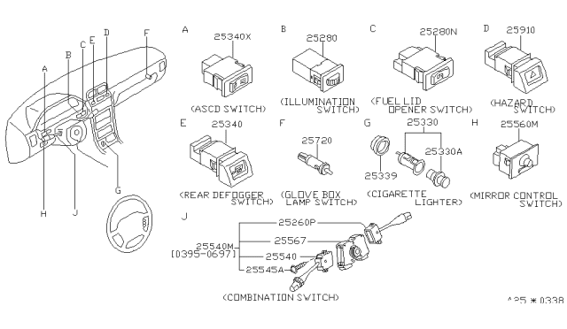 1998 Infiniti I30 Switch Assy-Rear Defogger Diagram for 25350-53U00