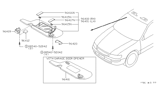 1997 Infiniti I30 Cover-SUNVISOR Diagram for 96420-6P002