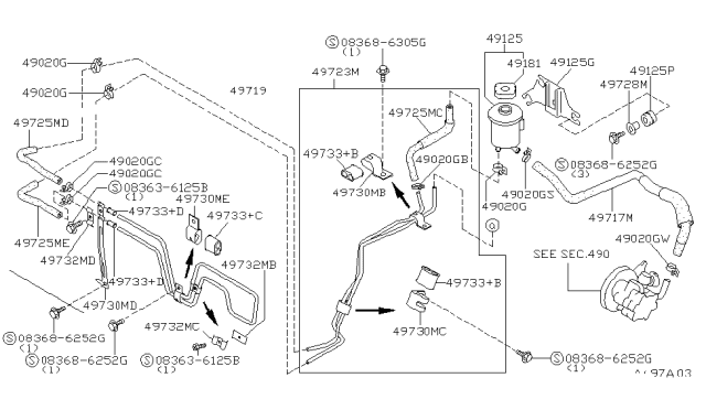 1997 Infiniti I30 Bracket-Tube Diagram for 49730-40U03