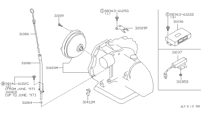 1998 Infiniti I30 Oil Level Gauge Assembly Diagram for 31086-32U00