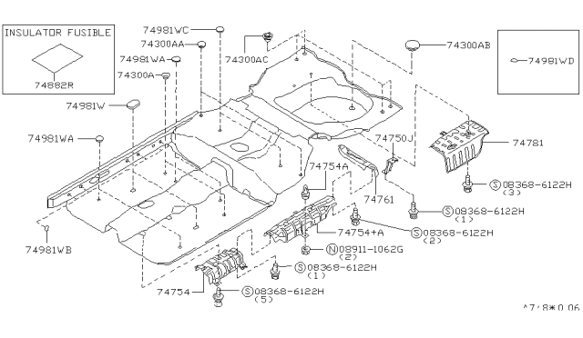 1996 Infiniti I30 INSULATOR-Heat,Rear Floor Diagram for 74762-41U00