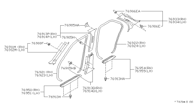 1999 Infiniti I30 Plate Kick Re R Diagram for 76953-3L003