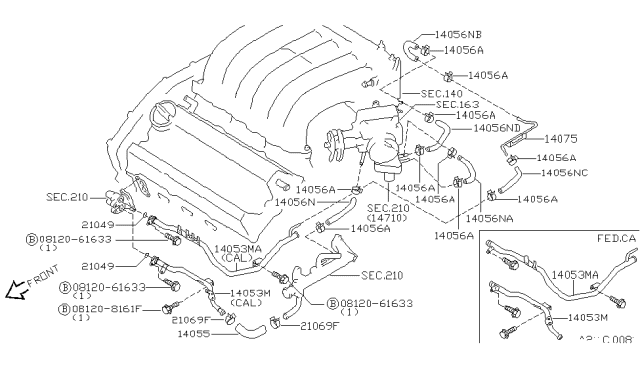 1998 Infiniti I30 Pipe Assy-Heater Return,Front Diagram for 14053-4L605
