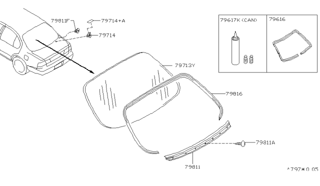 1997 Infiniti I30 Glass-Back Window Diagram for 79712-40U24