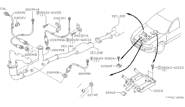 1999 Infiniti I30 Heated Oxygen Sensor Diagram for 22690-40U00