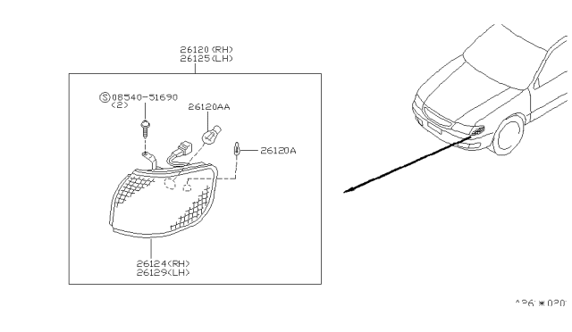 1999 Infiniti I30 Lamp Assembly-Front COMBI LH Diagram for 26125-2L925