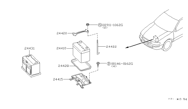 1999 Infiniti I30 Cover-Battery Diagram for 24431-0E005